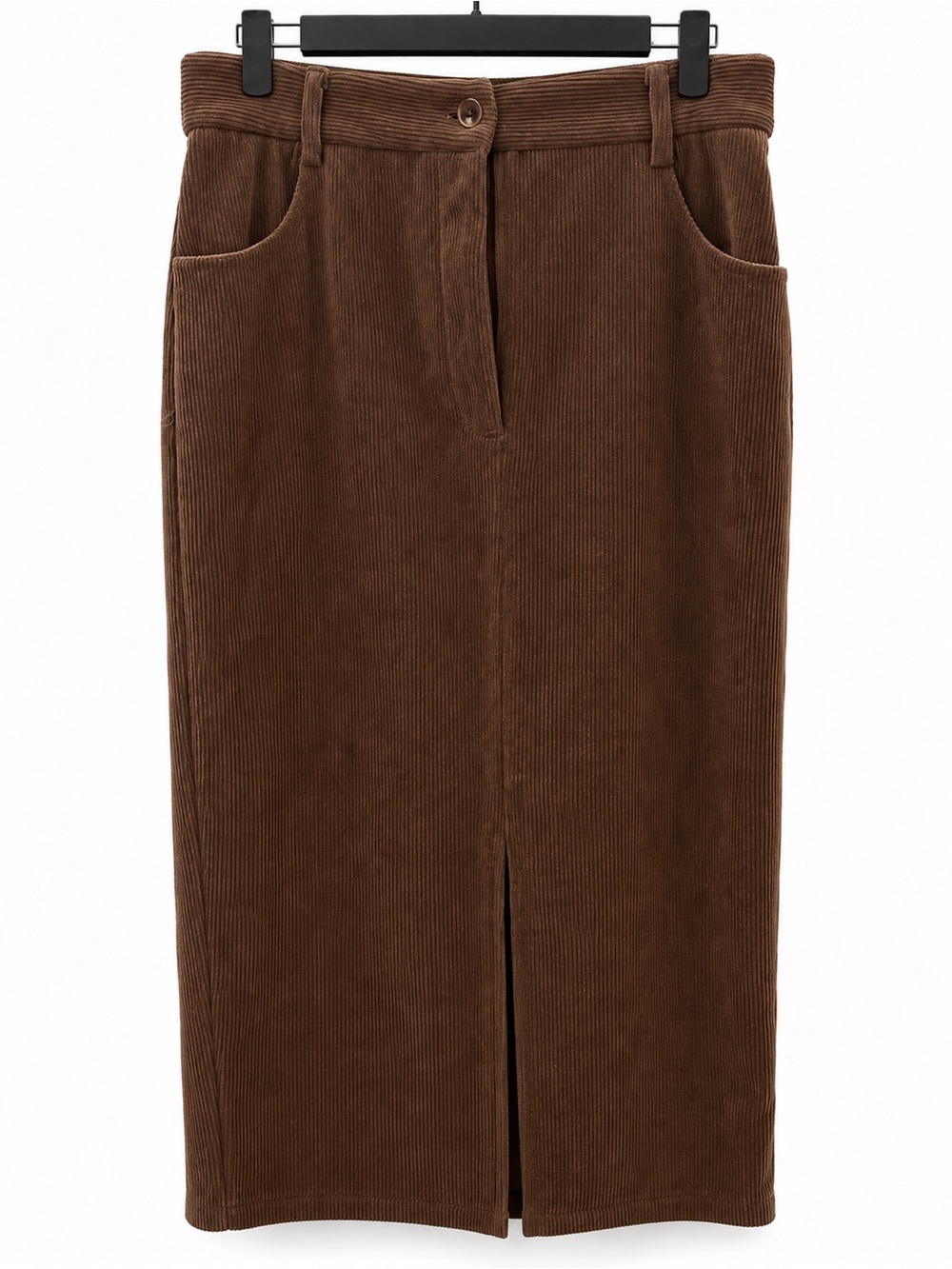 Brown Corduroy Midi Pencil Skirt - Women's